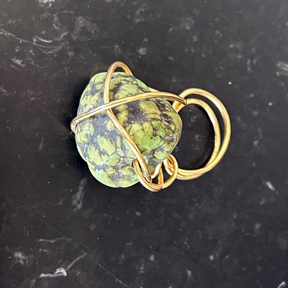 Kazuko Oshima Ring with Natural Green Tibetan Turquoise